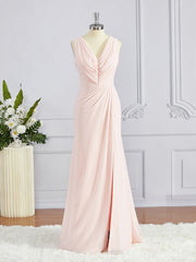 Prom Dress Backless, A-Line/Princess V-neck Sweep Train Chiffon Bridesmaid Dresses
