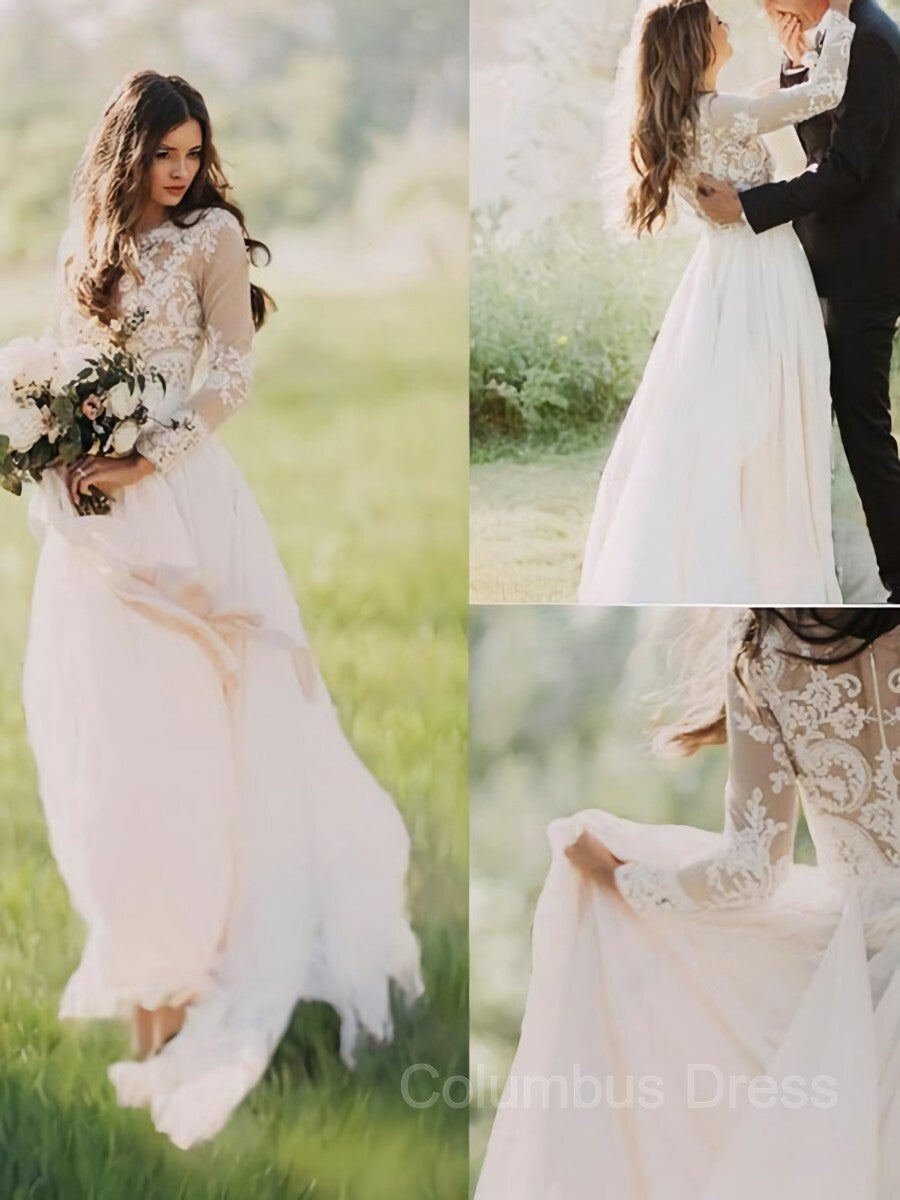 Wedding Dresses Classis, A-Line/Princess V-neck Sweep Train Chiffon Wedding Dresses