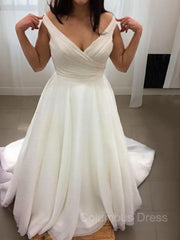 Wedding Dress Shopping Outfit, A-Line/Princess V-neck Sweep Train Chiffon Wedding Dresses