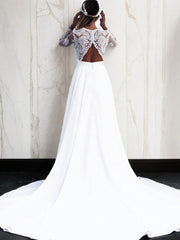 Wedding Dress Sleeve, A-Line/Princess V-neck Sweep Train Stretch Crepe Wedding Dresses