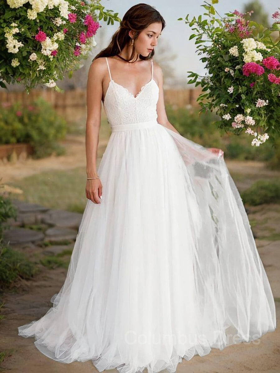 Wedding Dress Customization, A-Line/Princess V-neck Sweep Train Tulle Wedding Dresses