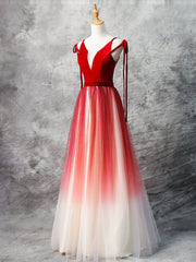 Homecoming Dresses For Middle School, A-Line Red Velvet Tulle Long Prom Dress, Red Formal Dress