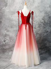 Homecoming Dresses 24 Year Old, A-Line Red Velvet Tulle Long Prom Dress, Red Formal Dress