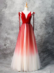 Homecoming Dresses Sweetheart, A-Line Red Velvet Tulle Long Prom Dress, Red Formal Dress