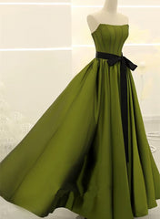 Bridesmaid Dress Burgundy, A-line Satin Green Long Party Dress Formal Dress, Green Long Evening Dress Prom Dress