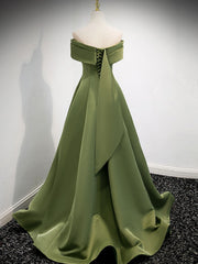 Prom Dresses Corset, A-Line Satin Green Long Prom Dress, Green Formal Dress