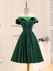 Homecoming Dresses Beautiful, A-Line Satin Green Short Prom Dress, Green Homecoming Dress