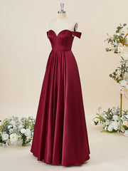 Black Dress Classy, A-line Satin Off-the-Shoulder Floor-Length Bridesmaid Dress