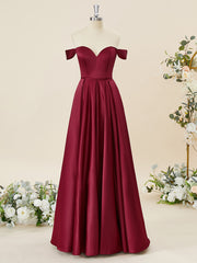 Party Dress Quotesparty Dresses Wedding, A-line Satin Off-the-Shoulder Floor-Length Bridesmaid Dress
