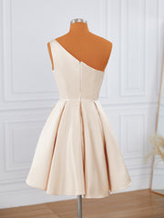 Homecoming Dress Beautiful, A-line Satin One-Shoulder Short/Mini Dress