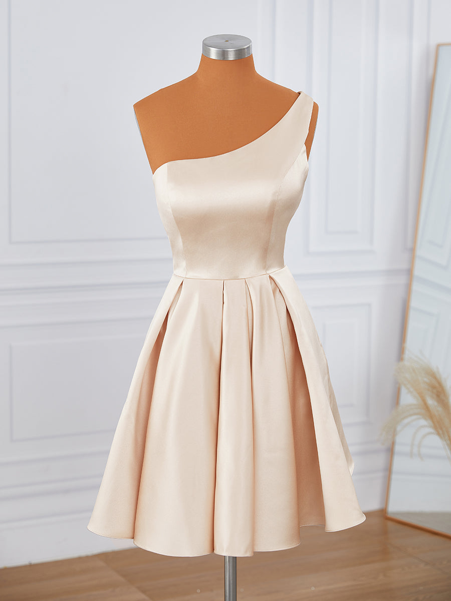 Homecoming Dress Idea, A-line Satin One-Shoulder Short/Mini Dress