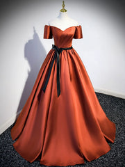 Bridesmaid Dresses Color Schemes, A Line Satin Orange Long Prom Dresses, Orange Formal Bridesmaid Dresses