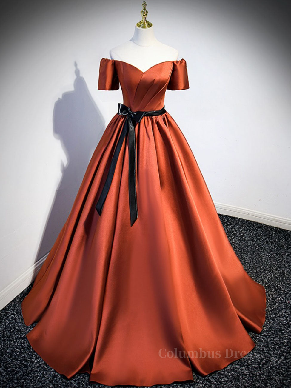 Prom Dress Corset, A-Line Satin Orange Long Prom Dresses, Orange Formal Evening Dresses