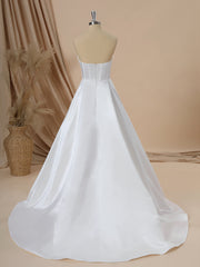 Wedding Dress Under 5001, A-line Satin Straight Pleated Sweep Train Corset Wedding Dress