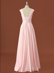 Functional Dress, A-line Satin V-neck Floor-Length Bridesmaid Dress