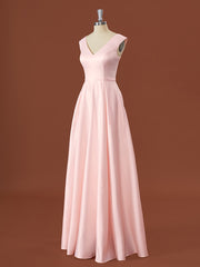 Tulle Dress, A-line Satin V-neck Floor-Length Bridesmaid Dress