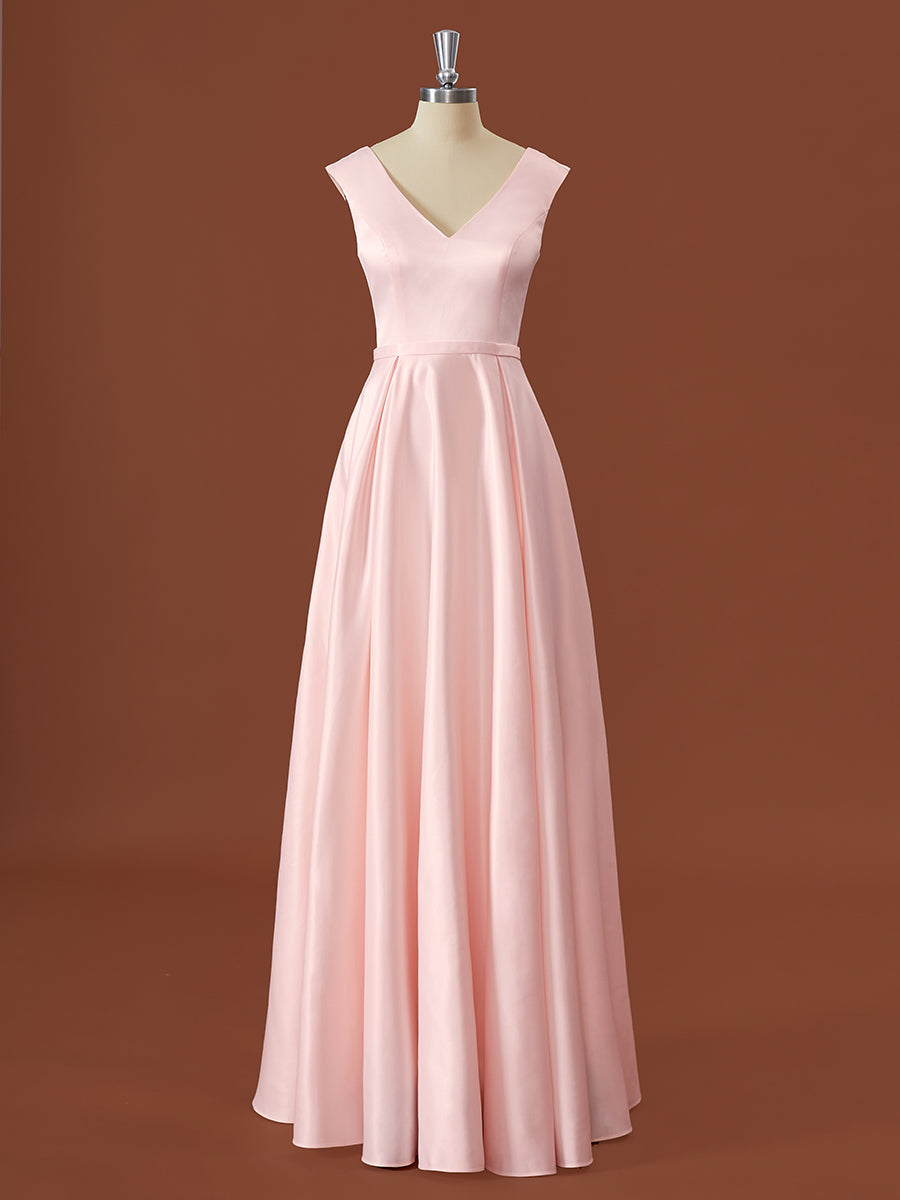 Dress Ideas, A-line Satin V-neck Floor-Length Bridesmaid Dress