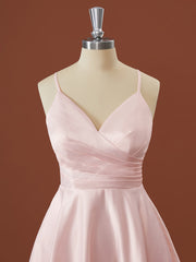 Formal Dresses For Ladies Over 66, A-line Satin V-neck Pleated Short/Mini Bridesmaid Dress