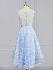Prom Dresses Floral, A-line Scoop Ruffles Asymmetrical Lace Dress