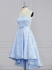 Prom Dresses Long Sleeves, A-line Scoop Ruffles Asymmetrical Lace Dress