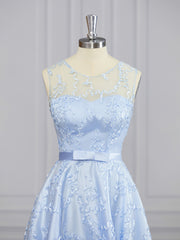 Prom Dress Elegent, A-line Scoop Ruffles Asymmetrical Lace Dress