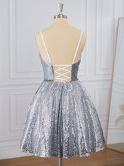 Prom Dress Long Elegant, A-line Sequins V-neck Sash/Ribbon/Belt Short/Mini Dress