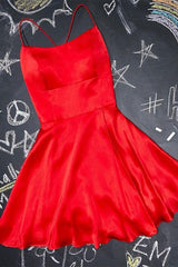 Prom Dress Light Blue, A-Line Short red Homecoming Dress Satin Party Dress