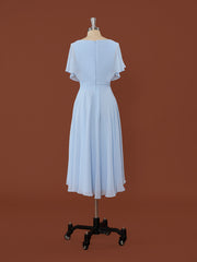 Fall Wedding Ideas, A-line Short Sleeves Chiffon V-neck Pleated Asymmetrical Dress