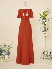 Party Dresses Classy Elegant, A-line Short Sleeves Chiffon V-neck Pleated Floor-Length Dress