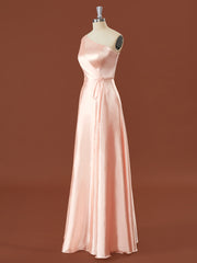 Formal Dress Long Elegant, A-line Silk Like Satin One-Shoulder Pleated Floor-Length Bridesmaid Dress