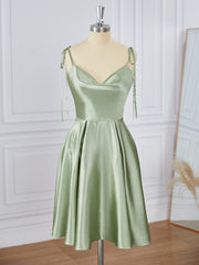 Homecoming Dresses Sparkles, A-line Silk Like Satin Spaghetti Straps Short/Mini Dress