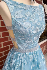Prom Dresses Photos Gallery, A-line Sky Blue Prom Dress Long Sleeveless Graduation Gown,Prom Dresses
