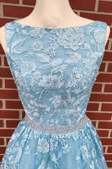Prom Dress Chiffon, A-line Sky Blue Prom Dress Long Sleeveless Graduation Gown,Prom Dresses