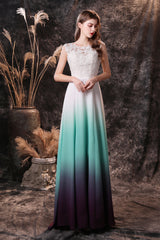 Bridesmaid Dress Blush, A Line Sleeveless Appliques Ombre Silk Like Satin Floor Length Prom Dresses