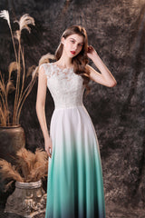 Bridesmaids Dresses Champagne, A Line Sleeveless Appliques Ombre Silk Like Satin Floor Length Prom Dresses