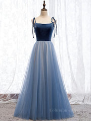 Party Dresses Purple, A Line Sleeveless Floor Length Blue Prom Dresses, Blue Long Formal Bridesmaid Evening Dresses