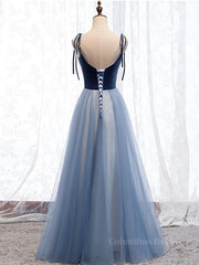 Party Dress Reception Wedding, A Line Sleeveless Floor Length Blue Prom Dresses, Blue Long Formal Bridesmaid Evening Dresses