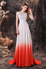 Bridesmaid Dresses For Girls, A Line Sleeveless Ombre Silk Like Satin Sweep Train Prom Dresses