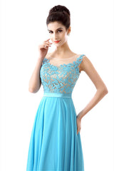 Simple Dress, A-line Sleeves Chiffon Lace Backless Long Prom Dresses