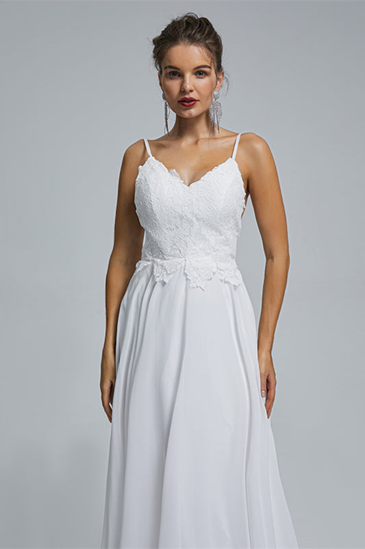 Wedding Dress For Bridesmaid, A-Line Spaghetti Straps Beach Lace Wedding Dresses