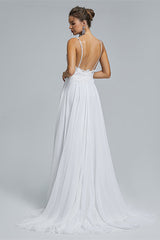Wedding Dresses Design, A-Line Spaghetti Straps Beach Lace Wedding Dresses