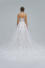 Wedding Dress Colors, A-Line Spaghetti Straps Tulle Decal Long Wedding Dresses