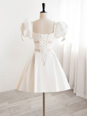 Homecoming Dress Black Girl, A-Line Square Neckline Ivory Short Prom Dress, Cute  lvory Homecoming Dress