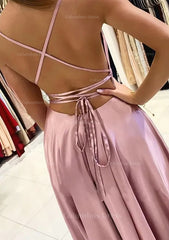 Evening Dresses 2053, A-line Square Neckline Sleeveless Satin Sweep Train Prom Dress With Pleated