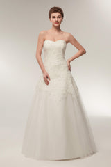 Wedding Dress Prices, A Line Strapless Ivory Lace Floor Length Wedding Dresses