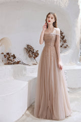 Evening Dresses For Sale, A-Line Strapless Off The Shoulder Lace Up Beading Tulle Long Prom Dresses