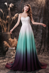 Bridesmaid Dresses Emerald Green, A Line Strapless Sleeveless Appliques Ombre Silk Like Satin Sweep Train Prom Dresses