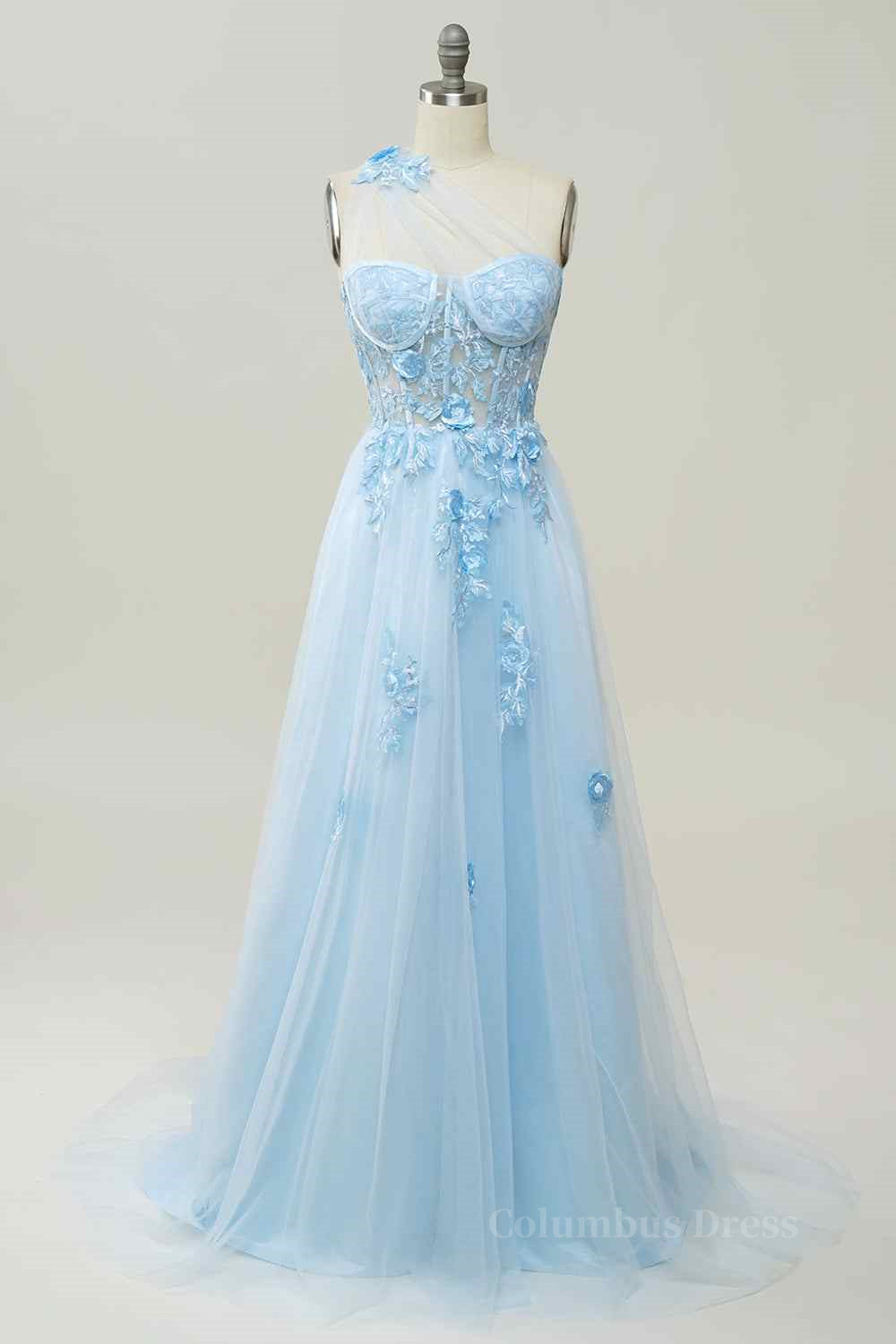 Party Dressed Short, A-line Strapless Tulle Applique Long Prom Dress