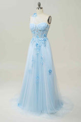 Party Dress Inspo, A-line Strapless Tulle Applique Long Prom Dress