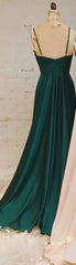Bridesmaid Dress Satin, A-Line Straps Ruched Long Bridesmaid Dress Formal Dresses